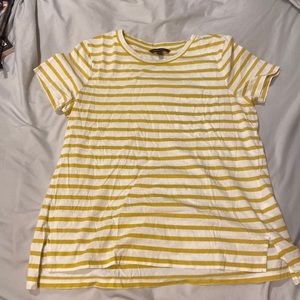 Yellow and white striped tee with chest pocket